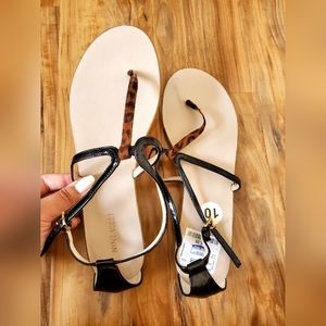 Nine west black cheetah print sandals size 10